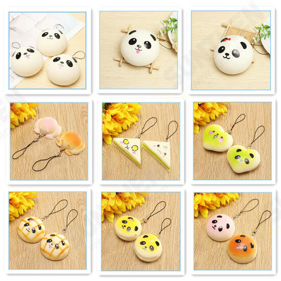 Kawaii 10Pcs Exquisite Squishy Random Charm Soft Panda/Bread/Cake/Buns Phone Straps Toys Decor