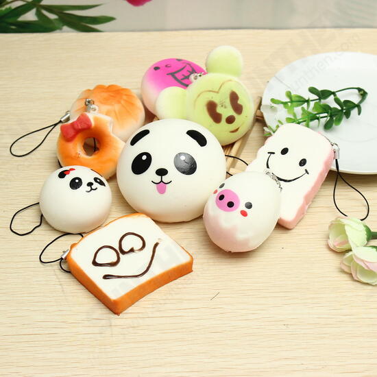 Kawaii 10Pcs Exquisite Squishy Random Charm Soft Panda/Bread/Cake/Buns Phone Straps Toys Decor