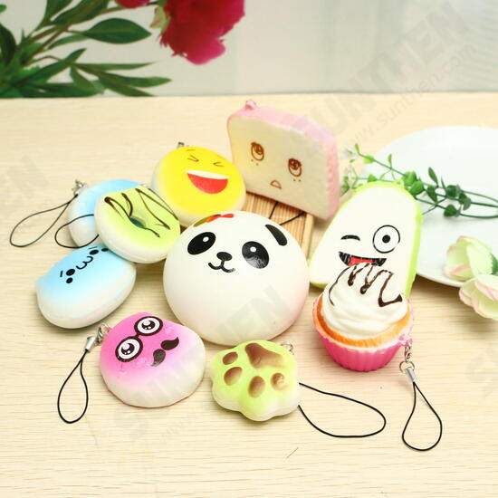 Kawaii 10Pcs Exquisite Squishy Random Charm Soft Panda/Bread/Cake/Buns Phone Straps Toys Decor