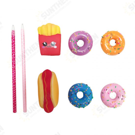 Donut Hot Dog Squishy Slow Rising Rebound Writing Simulation Pen Case With Pen Gift Decor Collection With Packaging