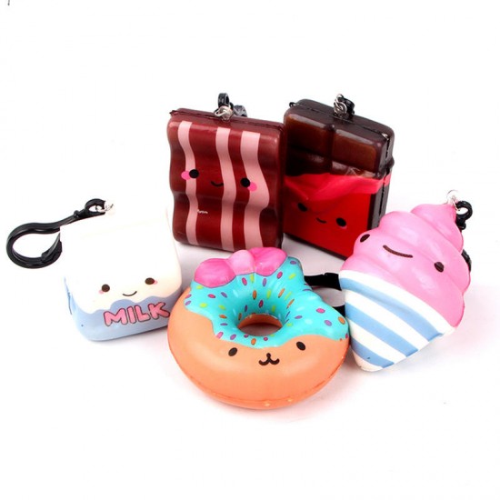 Squishy Bun Food Cute Phone Bag Hanging Decor Keyring Beef Milk Box Chocolate Slow Rising 7cm Gift Collection
