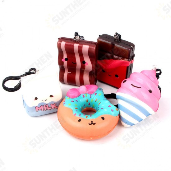 Squishy Bun Food Cute Phone Bag Hanging Decor Keyring Beef Milk Box Chocolate Slow Rising 7cm Gift Collection