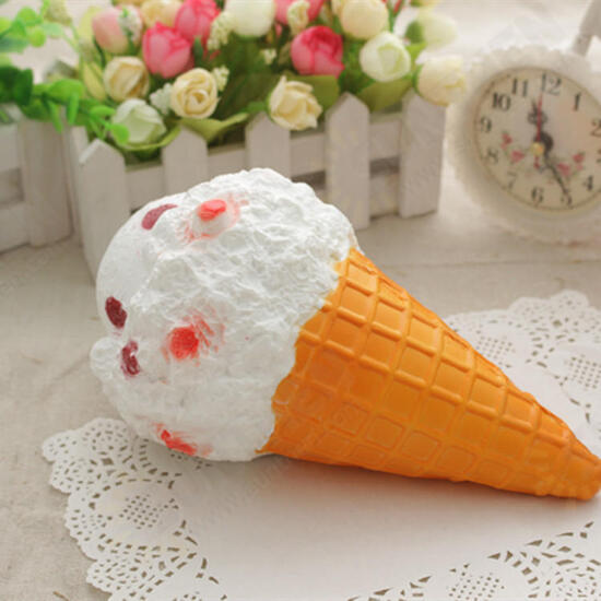 Squishy Jumbo Ice Cream Cone 19cm Slow Rising White Pink Toy Collection Gift Decor