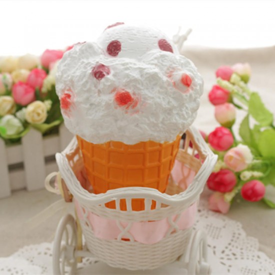 Squishy Jumbo Ice Cream Cone 19cm Slow Rising White Pink Toy Collection Gift Decor