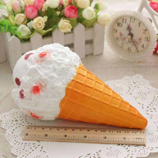Squishy Jumbo Ice Cream Cone 19cm Slow Rising White Pink Toy Collection Gift Decor