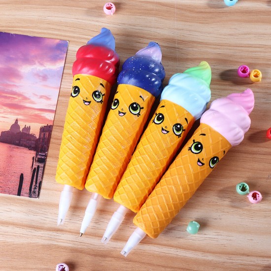 Squishy Pen Cap Smile Face Ice Cream Cone Slow Rising Jumbo With Pen Stress Relief Toys Student Office Gift