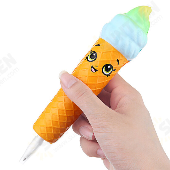 Squishy Pen Cap Smile Face Ice Cream Cone Slow Rising Jumbo With Pen Stress Relief Toys Student Office Gift