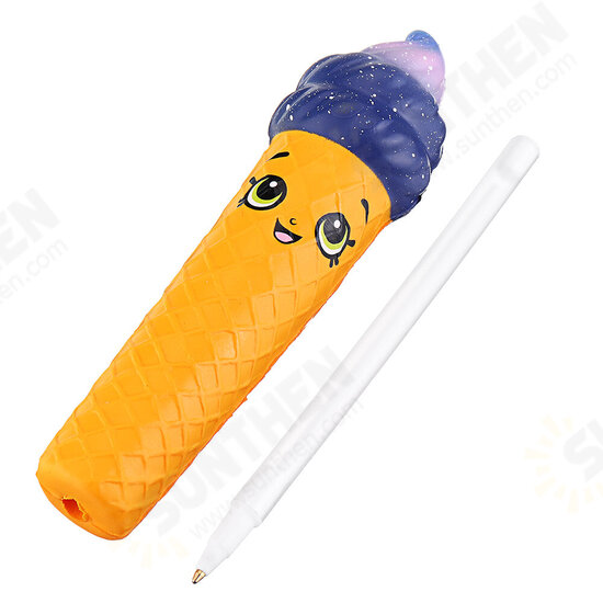 Squishy Pen Cap Smile Face Ice Cream Cone Slow Rising Jumbo With Pen Stress Relief Toys Student Office Gift