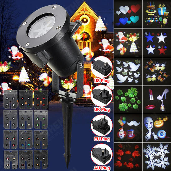 12Pattern Waterproof LED Moving Projector Stage Light Christmas Halloween Lamp