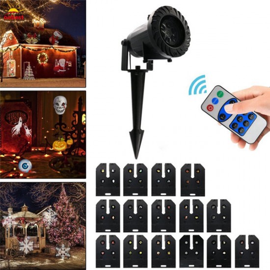 15 Patterns 6W LED Remote Control Projector Stage Light Outdoor Christmas Halloween Decor AC100-240V