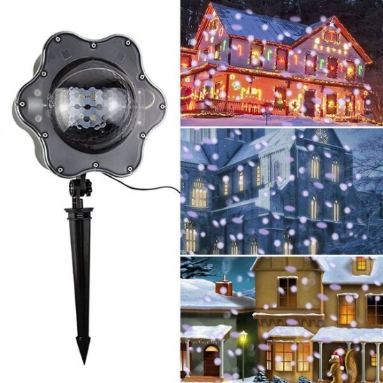 4W LED Warm White / White Snowfall Projector Light Remote Rotating Snowflake Christmas Decor