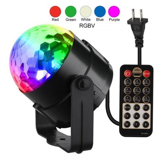 5W RGBWP LED Sound Activated Remote Control Crystal Ball Stage Light for Christmas Party