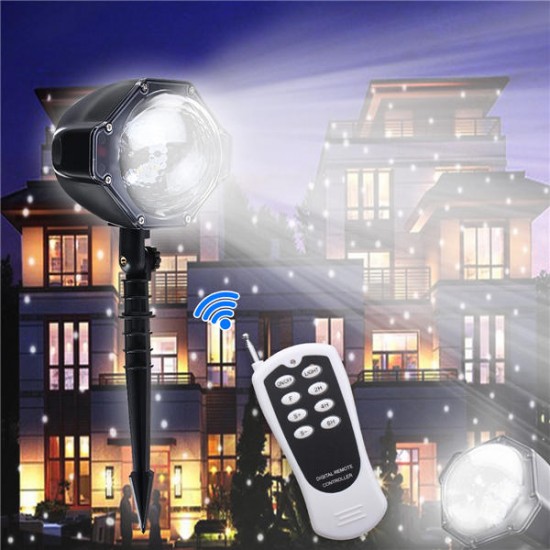 8W Snow Falling Moving Remote Control LED Projector Stage Light Christmas Outddor Garden Party Lamp