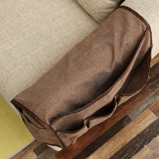 2Pcs/Set Armrest Cover W/ 6 Pockets Linen Anti-Slip Sofa Armrest Cover Protector