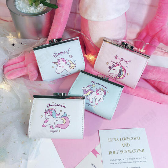 Cartoon Unicorn PU Change Card Pack Female Cute Buckle Wallet Card Bag