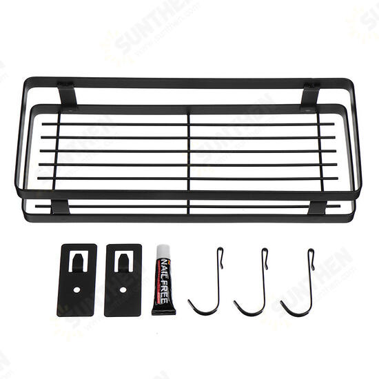 Kitchen Bathroom Rack Hanging Basket Black Stainless Steel Paint Storage Shelf Kitchen Storage Rack