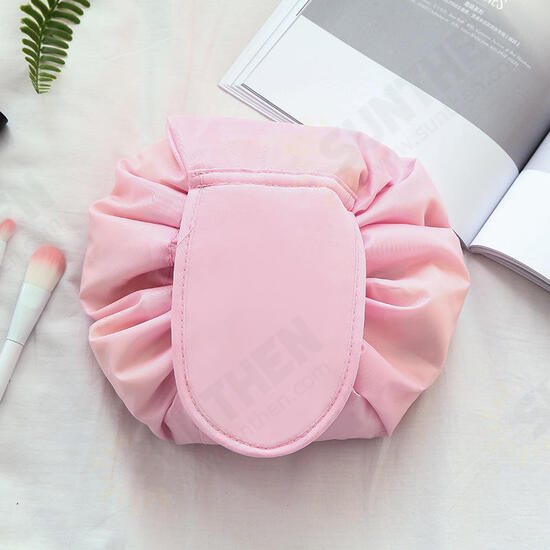 Polyester Solid Color Drawstring Cosmetic Bag Travel Portable Lazy Storage Bag