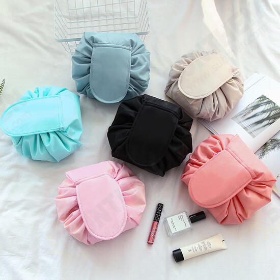 Polyester Solid Color Drawstring Cosmetic Bag Travel Portable Lazy Storage Bag