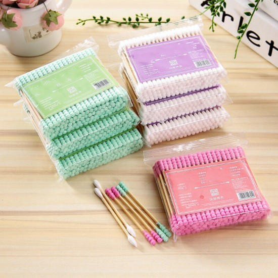100pcs/ Pack Double Head Cotton Swab Disposable Women Makeup Cotton Buds Tip For Wooden Sticks Ears Clean Health Care Tools
