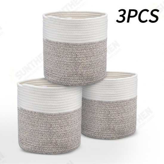 3PCS Cotton Rope Woven Basket Bathroom Laundry Basket Dirty Clothe Container USA