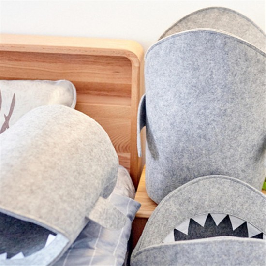 Kids Cartoon Folding Felt Shark Laundry Hamper Toy Storage Baskets Storage Box Bin