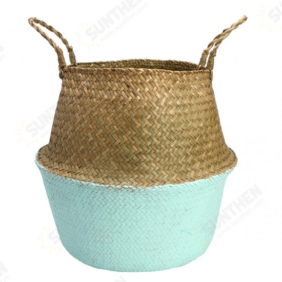 Seagrass Belly Storage Baskets Shopping Bag Box Organizer Plant Pot Half Green