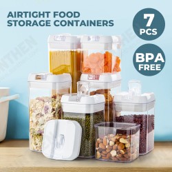 7PCS Airtight Stackable Dry Food Storage Container Cereal Transparent Kitchen 7PCS Airtight Stackable Dry Food Storage Container Cereal Transparent Kitchen
