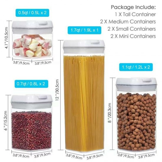 7PCS Airtight Stackable Dry Food Storage Container Cereal Transparent Kitchen