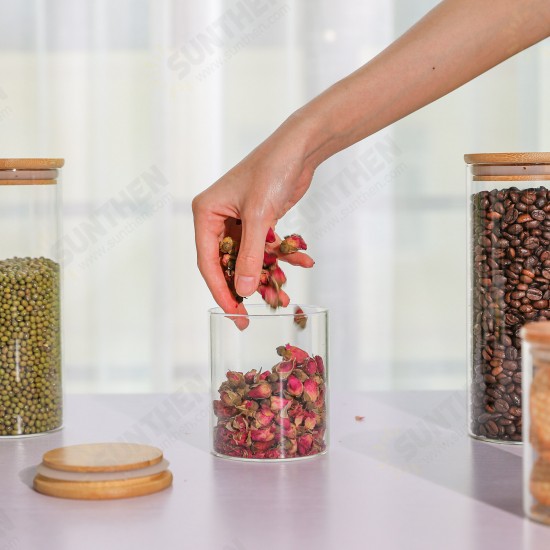 Glass Storage Jar 5 Set Food Storage Containers Airtight Food Jars with Bamboo Wooden Lids