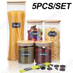 Glass Storage Jar 5 Set Food Storage Containers Airtight Food Jars with Bamboo Wooden Lids Glass Storage Jar 5 Set Food Storage Containers Airtight Food Jars with Bamboo Wooden Lids