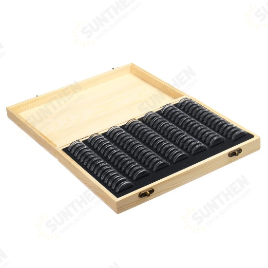 100PCS Rugged Wooden Commemorative Coin Display Case Capsule Holder Storage Collection Box