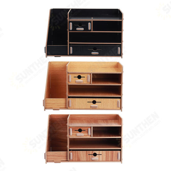 13.8x8x8inch Wooden DIY Storage Box With Drawer Cosmetics Organizer Desktop Home Decorations