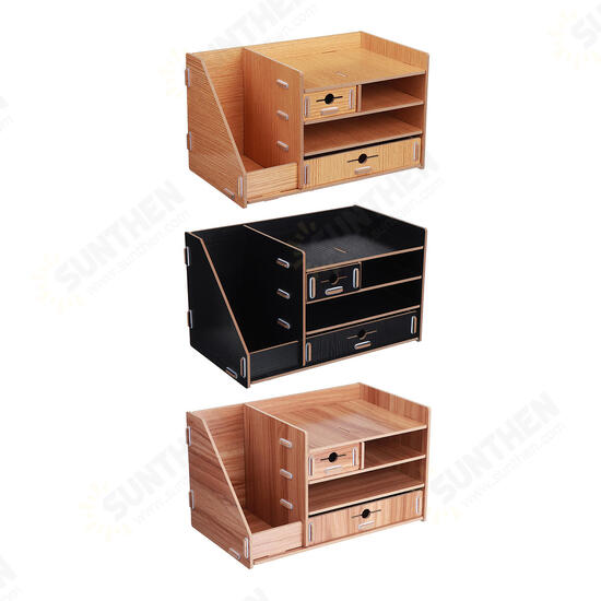 13.8x8x8inch Wooden DIY Storage Box With Drawer Cosmetics Organizer Desktop Home Decorations