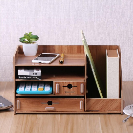 13.8x8x8inch Wooden DIY Storage Box With Drawer Cosmetics Organizer Desktop Home Decorations