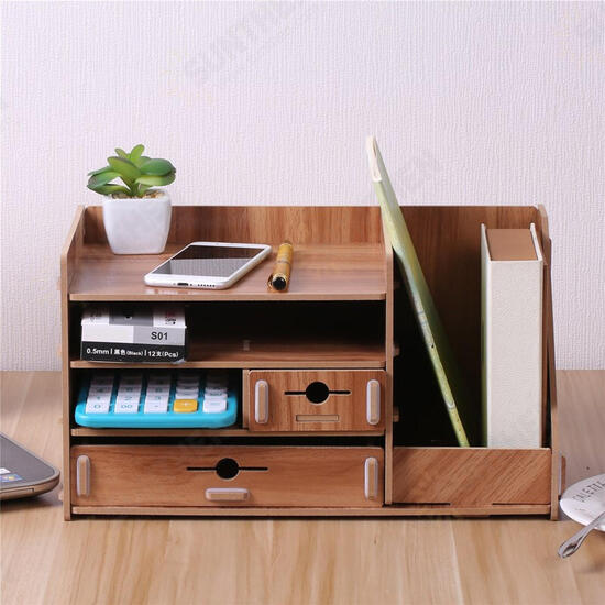 13.8x8x8inch Wooden DIY Storage Box With Drawer Cosmetics Organizer Desktop Home Decorations