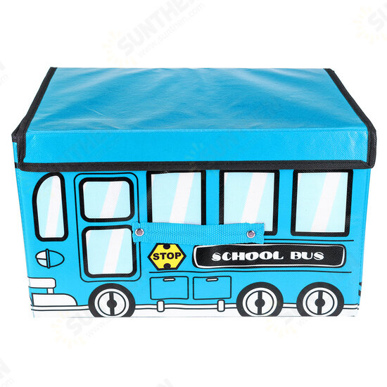 1.8L Waterproof Bus Shape Children Kids Toys Storage Box Foldable Non-woven Cartoon Car Pattern Toys Basket