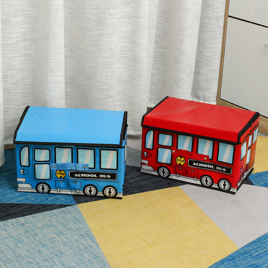 1.8L Waterproof Bus Shape Children Kids Toys Storage Box Foldable Non-woven Cartoon Car Pattern Toys Basket