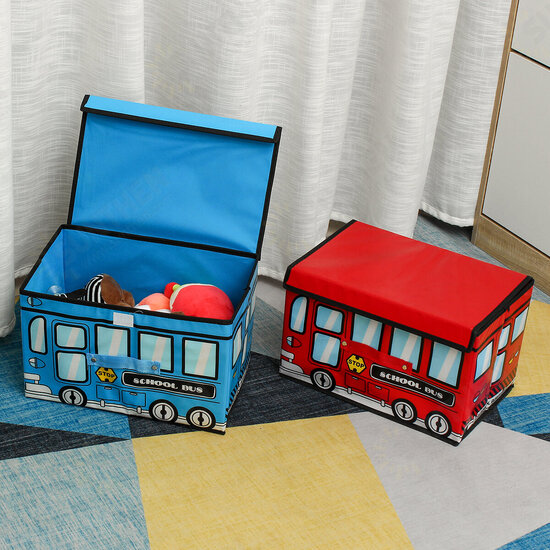 1.8L Waterproof Bus Shape Children Kids Toys Storage Box Foldable Non-woven Cartoon Car Pattern Toys Basket