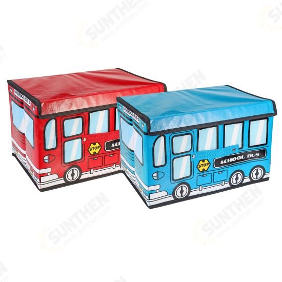 1.8L Waterproof Bus Shape Children Kids Toys Storage Box Foldable Non-woven Cartoon Car Pattern Toys Basket