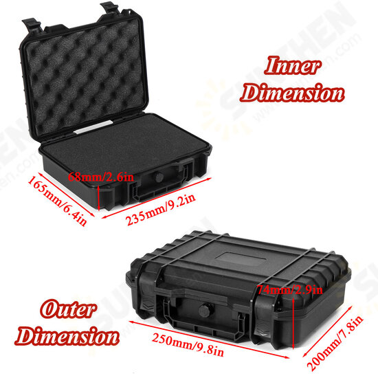 250*200*74mm Waterproof Hand Carry Tool Case Bag Storage Box Camera Photography w/ Sponge