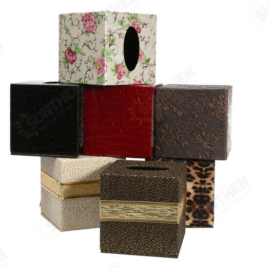 Durable PU Leather Tissue Box Case Cover Paper Napkin Holder Home Office