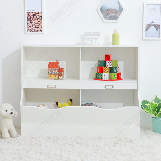 Wooden 4 Cube Storage Organizer Kids Bookcase Bookshelves Storage Organizer for Home Bedroom White