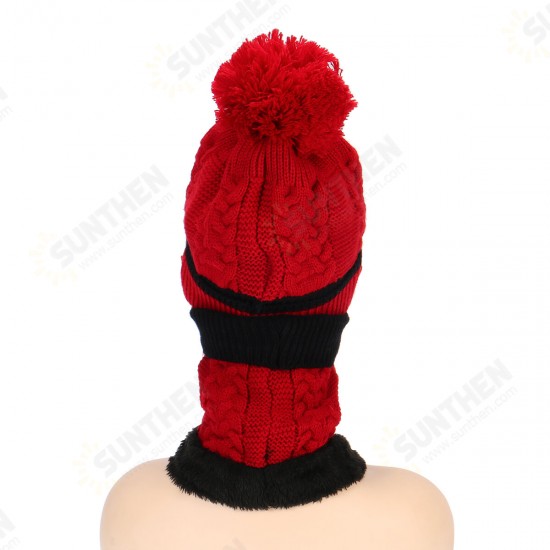 4PCS / Set Winter Thicken Warm Windproof Women Touch Screen Gloves + Neckerchief Scarf + Knitted Pompom Beanie Hat Cap with Fluff + Face Mask