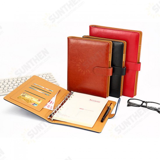 LY Business A5 Magnetic PU Leather Wood-free Paper Loose-leaf Notebook with Card Holder Pen Slot