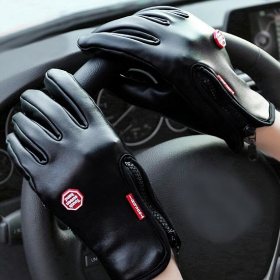 Winter Warm Touch Screen PU Leather Gloves Ski Snow Snowboard Cycling Waterproof Windproof Gloves