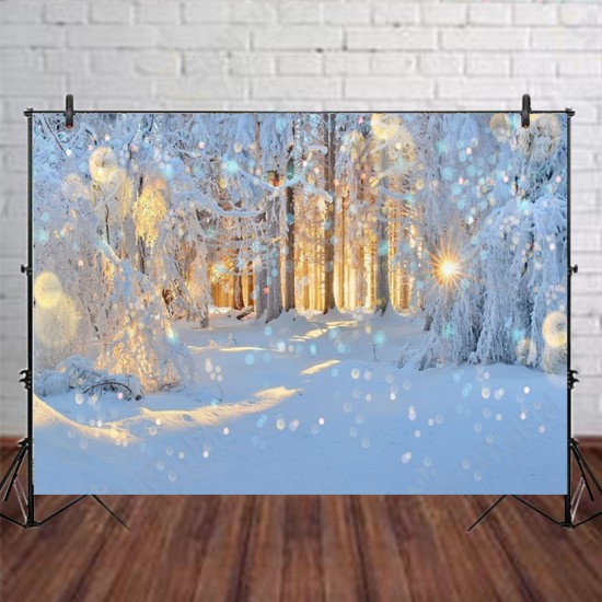 5x3FT 7x5FT 8x6FT Winter Snow Light Forest Photography Backdrop Background Studio Prop