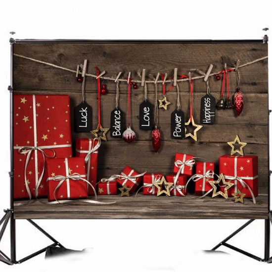 90x150cm/3x5ft Wooden Gift Box Christmas Background Vinyl Fabric Photography