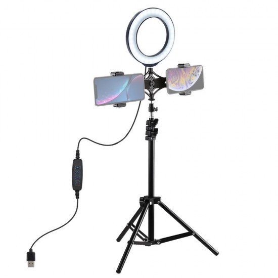 PKT3036 6.2 Inch USB Controller Video Ring Light with 110CM Tripod Light Stand Dual Phone Clip for Tik Tok Youtube Live Streaming