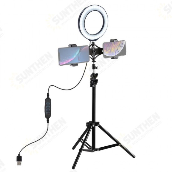 PKT3036 6.2 Inch USB Controller Video Ring Light with 110CM Tripod Light Stand Dual Phone Clip for Tik Tok Youtube Live Streaming