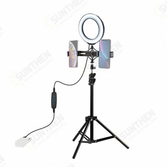 PKT3036 6.2 Inch USB Controller Video Ring Light with 110CM Tripod Light Stand Dual Phone Clip for Tik Tok Youtube Live Streaming